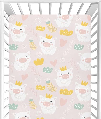 Crib Sheets for Girls Boys Cute Pigs Hearts Baby Sheets for Crib,Neutral Toddler Mini Crib Mattress Sheets Fitted for Nursery Bed 27"x 39"