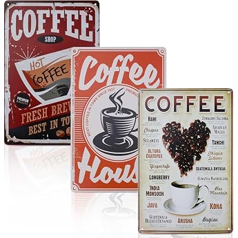 Pack of 3 Retro Tin Signs Caf  Decorative Wall Decoration 30 x 20