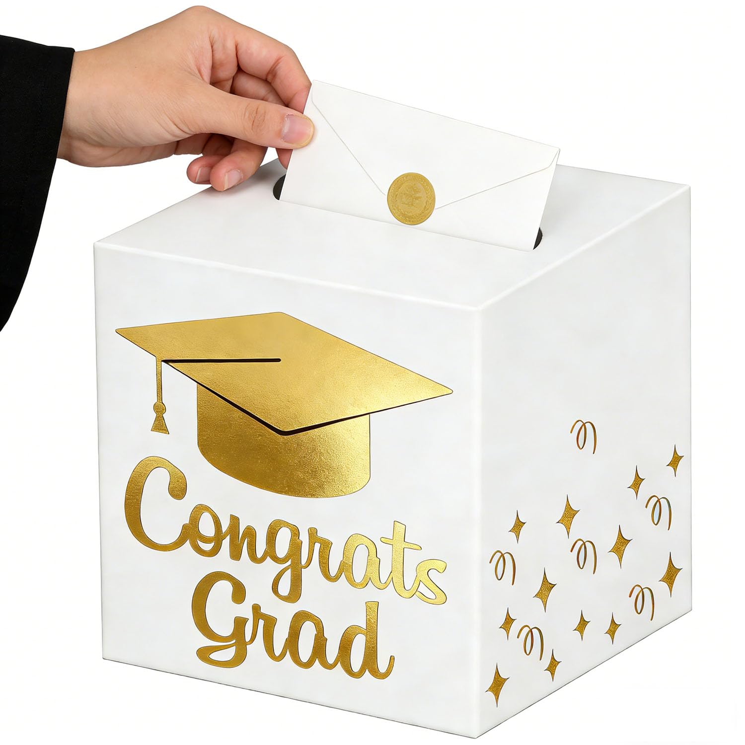 QINGRUIGO White Gold Card Box with Gold Foil Design Graduation Party 2026 Decorations Suitablefor Gift Cards Receiving Box for Graduation Gift Graduation Party Favors Decor Party Supplies
