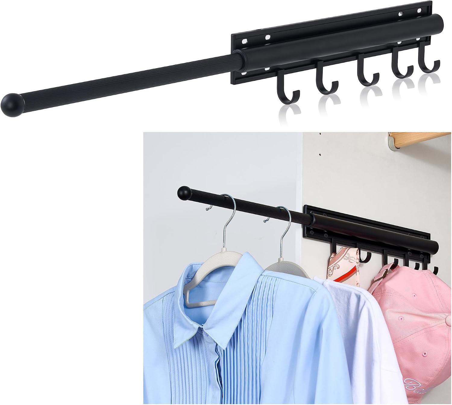 Valet Rod for Closet Pull Out, 12 Inch Heavy Duty, Black