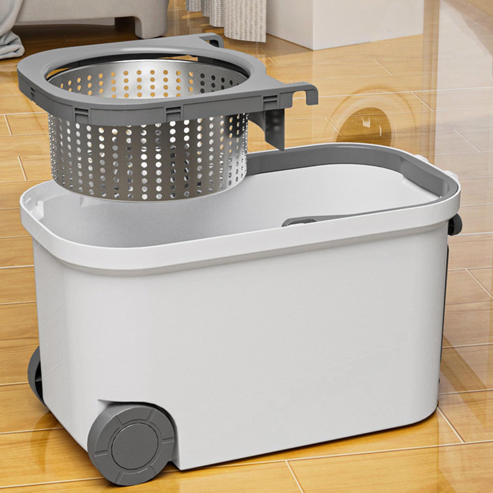 NIBHZ Trapeador y Cubo Giratorio, Trapeador y Cubo con Juego de Escurridor, Cubo para Trapear Giratorio Suministros de Limpieza para El Hogar con 4 Recambios de Cabezal de Repuesto de Microfibra