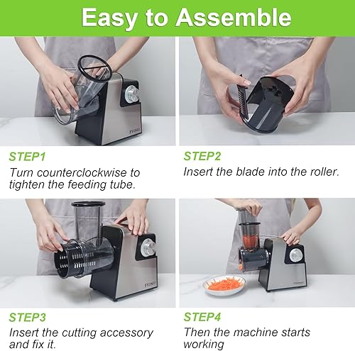 Miniatura 7 de Rallador Eléctrico de Queso, Fabricante de Ensalada 5 en 1 con Cuchillas de Acero Inoxidable, TrituradorRebanador Eléctrico de 350W, Máquina