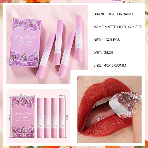 Miniatura 3 de Cigarette - Lápiz labial mate, 4 colores nude, terciopelo, humedad del aire, brillo labial, 24 horas, resistente al agua, de larga duración, juego