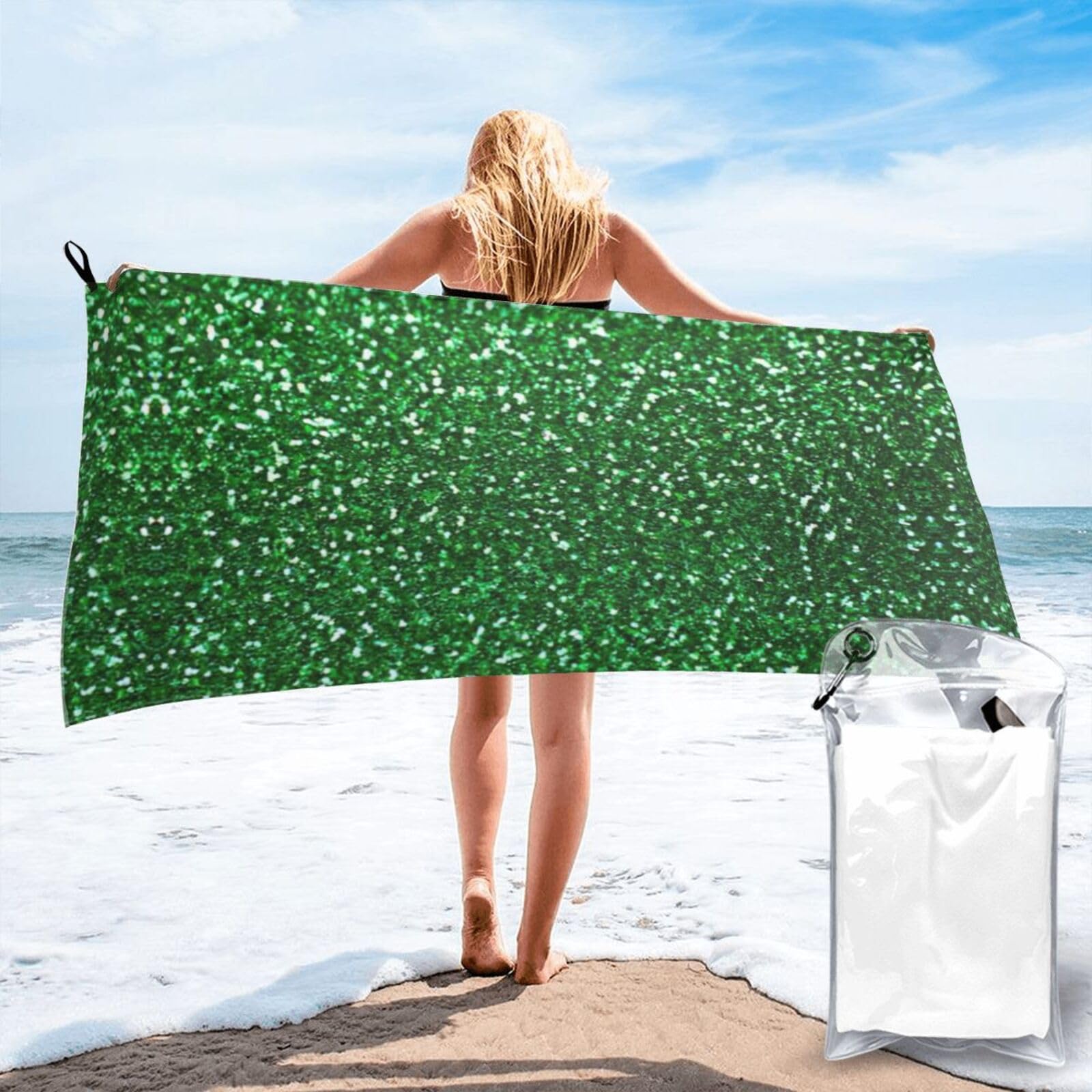 Toalla grande de secado rápido para camping y piscina en color verde