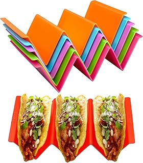Colorful Taco Holders set of 6, Large Taco Stand with Handle Each Can Hold 2 or 3 Tacos, BPA Free, Dishwasher and Microwave Safe