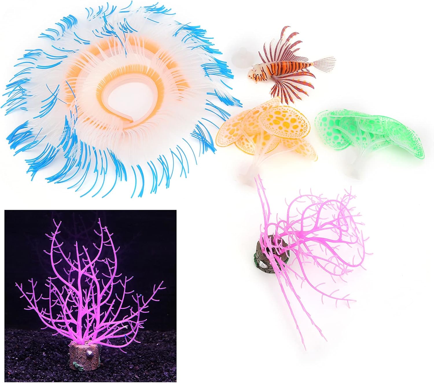 Glowing Effect Artificial Plant Soft Silicone Sea Plant Fake Fish Decoration Ornament for Fish Aquarium Ornaments