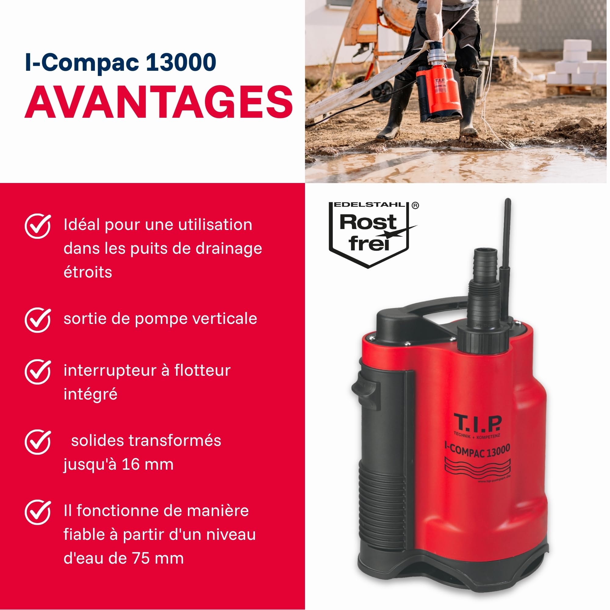 T.I.P. Pompe submersible I-Compac 13000 Puissante et Intelligente pour Jardin et Bassin 750 W Débit 13000L/h