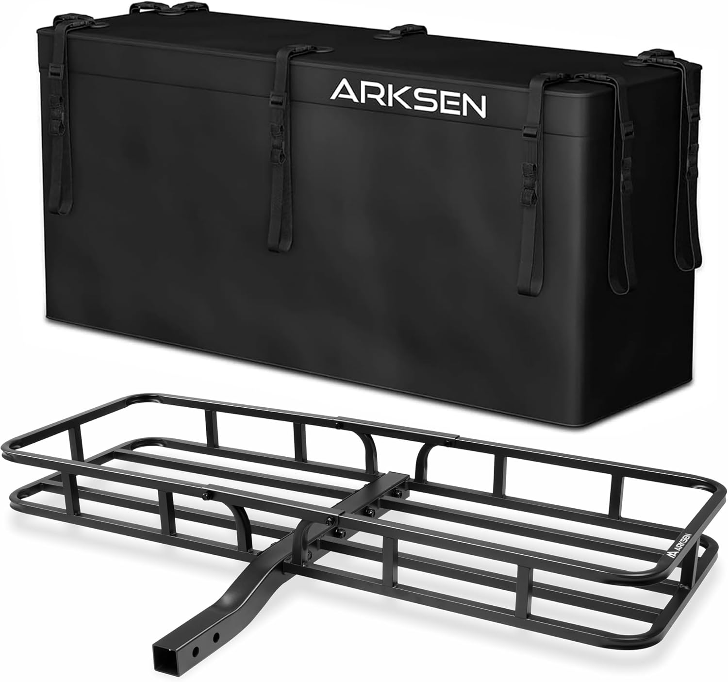 ARKSEN 500 lbs Heavy Duty Hitch Cargo Carrier, 53" x 19" x 5" Steel Cargo Rack with 500D PVC Waterproof Bag, 2" Receiver Luggage Basket for SUV, Truck & Camping Gear