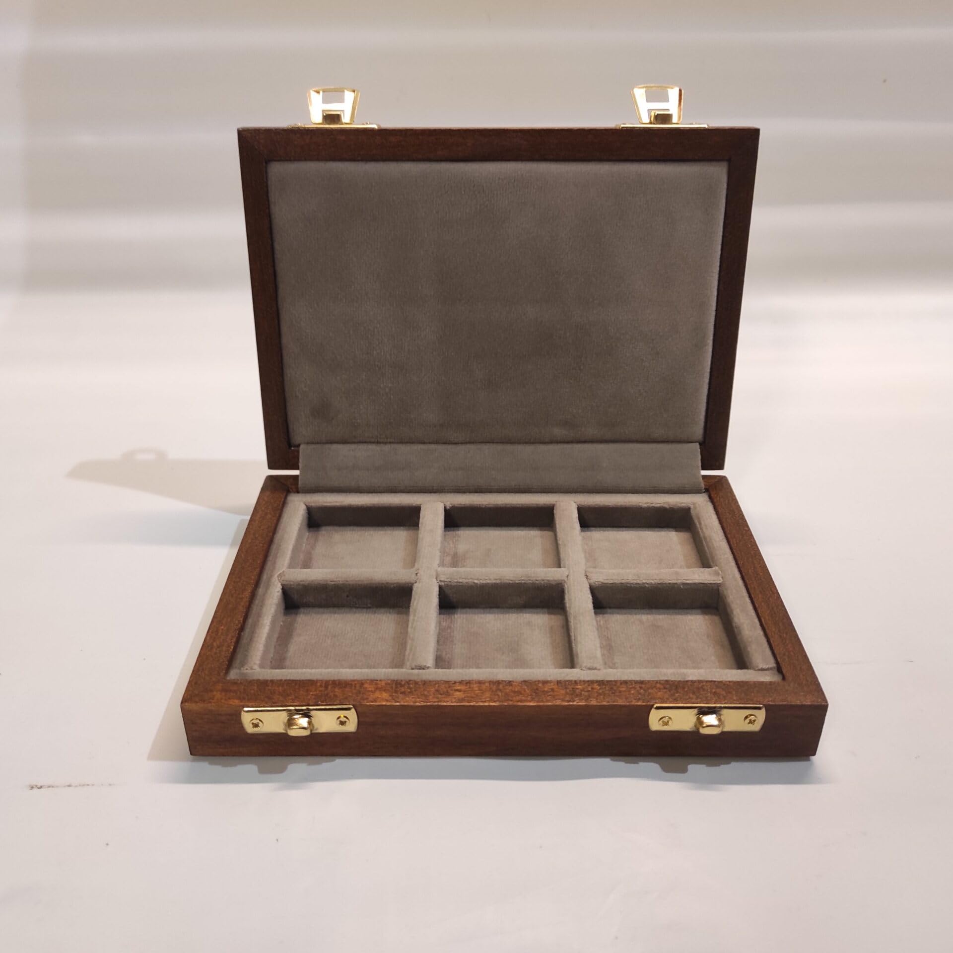 Cofanetto per monete da collezione 6 caselle 40x40 mm in legno massello e velluto, numismatica, fatto a mano in Italia - Coins&More