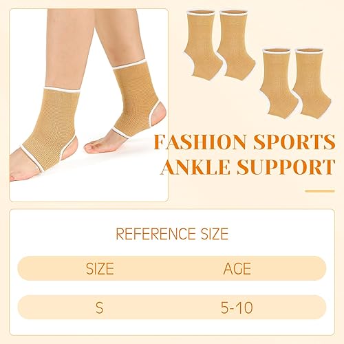 Miniatura 2 de Haysandy 4 piezas2 pares de calcetines elásticos de compresión para niños, tobilleras de punto para correr, entrenar (beige, 5-10 años)