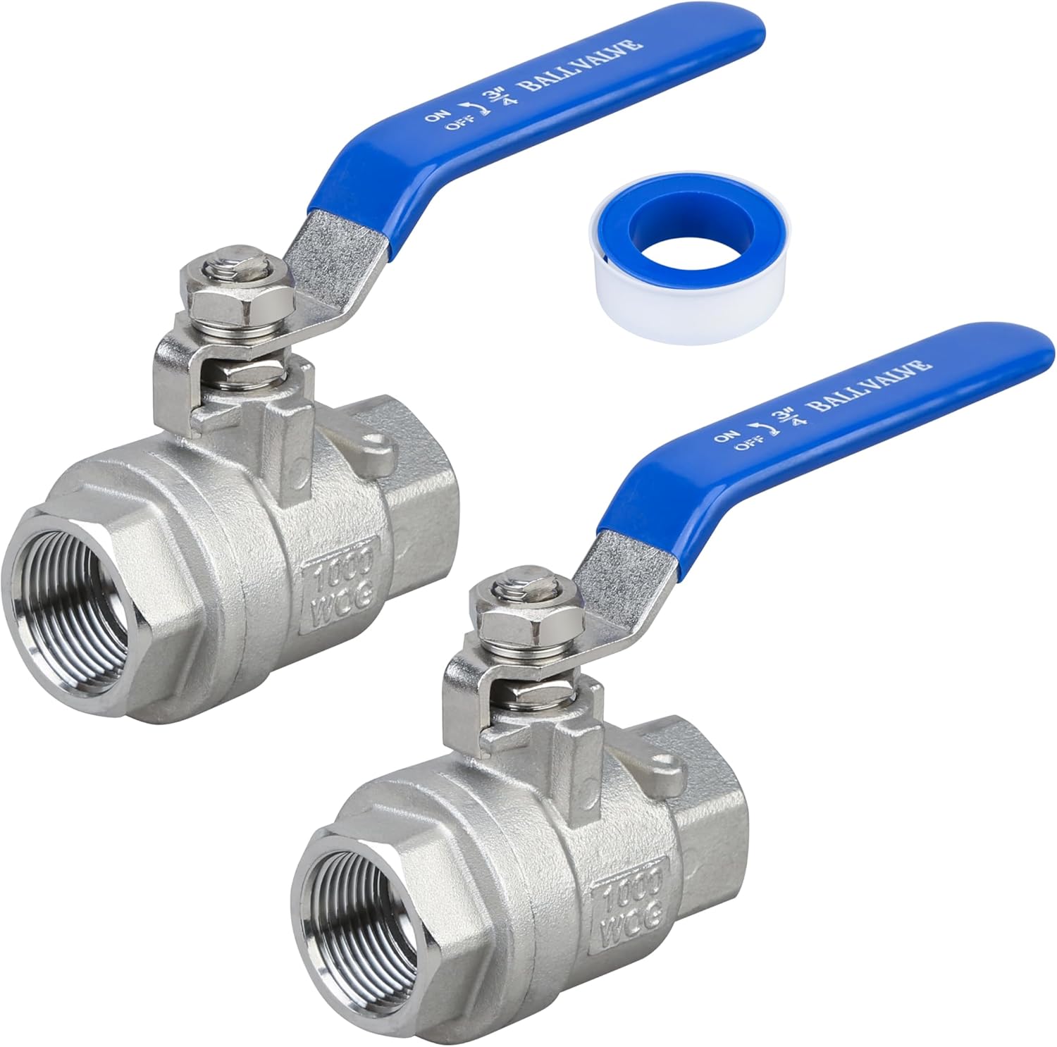 1/4 Inch Stainless Steel Ball Valve - Full Port 1000 WOG With Blue Handle (2-Pack)