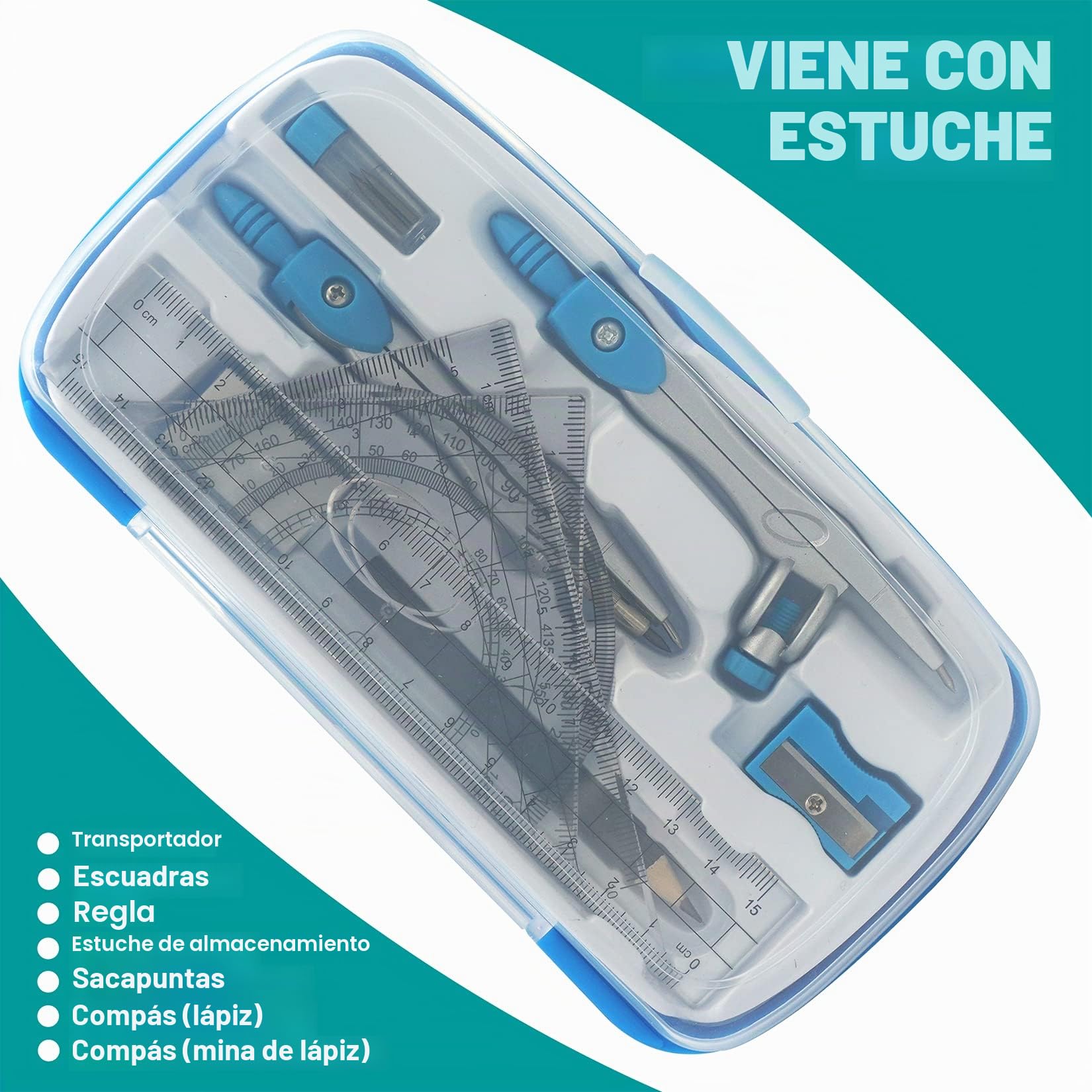 Akuoly Set de Geometría Compases Matemáticas para estudiantes con transportador Math Geometry Kit
