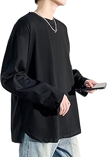 [Culeevp] 長袖 tシャツメンズ 大きいサイズ 無地 厚手 ラウンドカット 肌着 ロングtシャツ メンズ 秋冬服 黑4XL