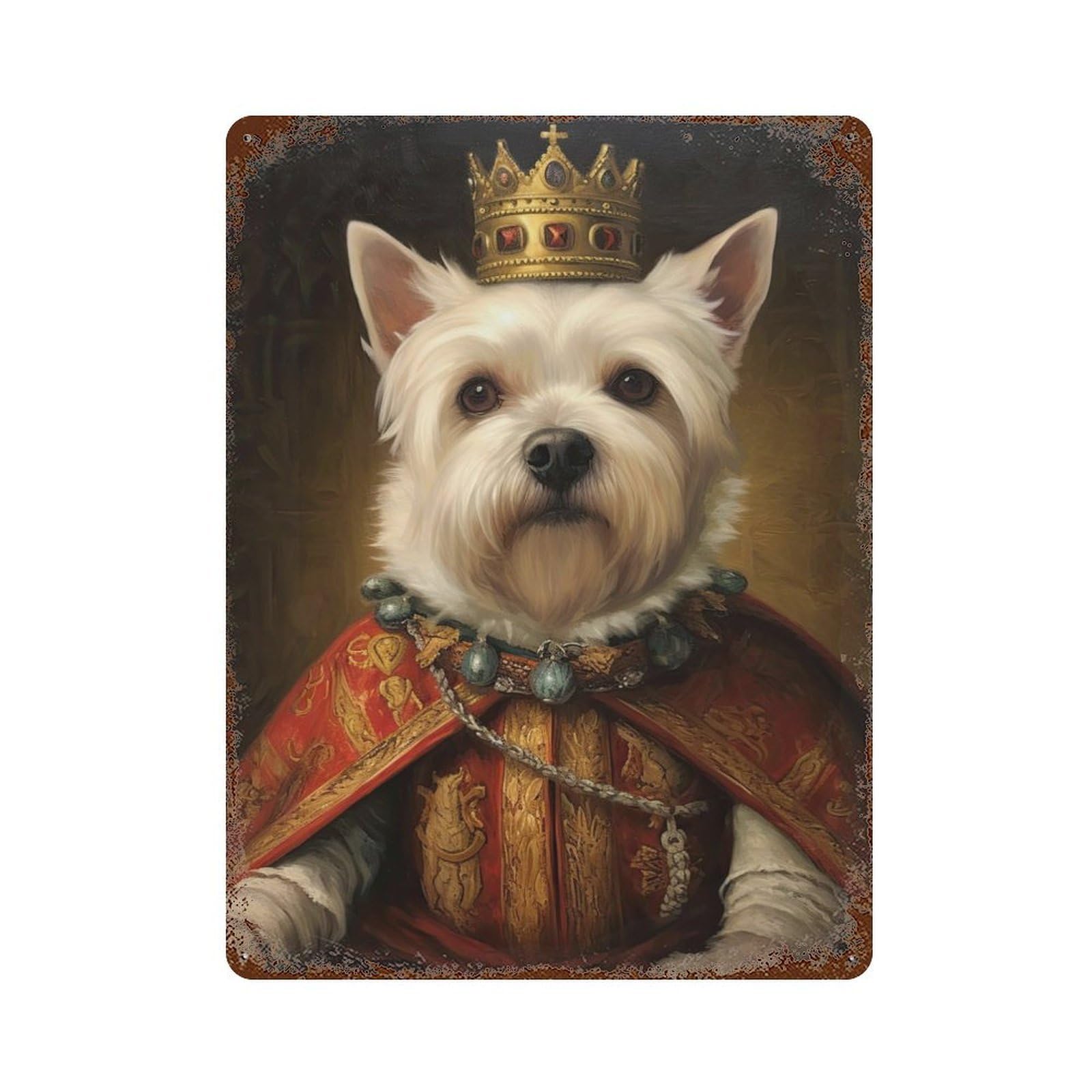 Garage Style Westie The King Rusty Metal Tin Sign 15.7"x11.8", Farmhouse Wall Decor for Bar And Workshop