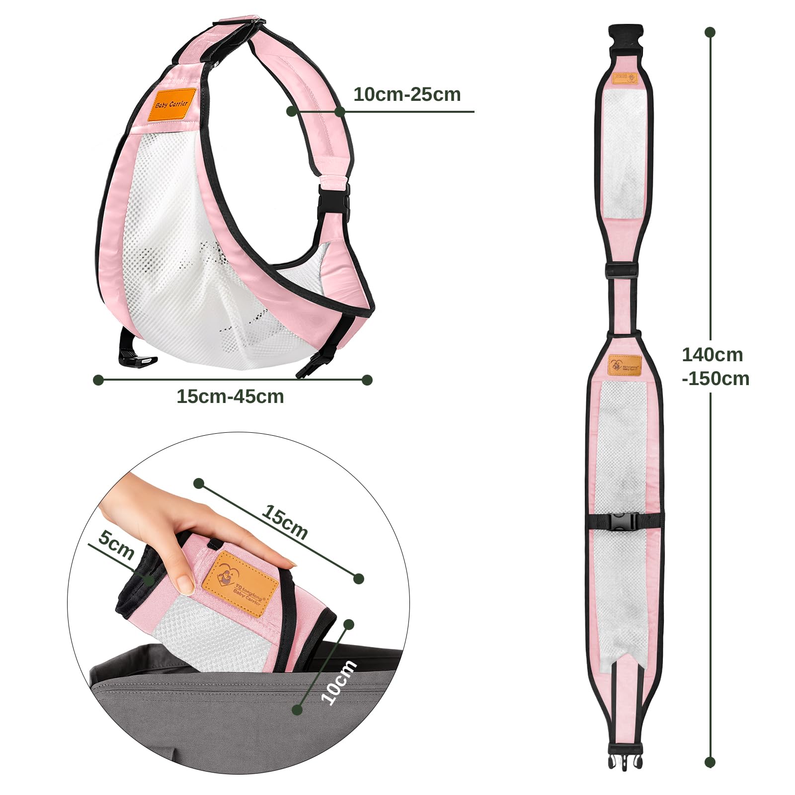IBOPUXIU Marsupio Laterale per Bambino, Marsupio per Fianchi, Marsupio Regolabile per Spalle, Marsupio Ergonomico per Fianchi, Marsupio per Bambini per Neonati fino a 3-36 Mesi (Rosa Tipo Rete)