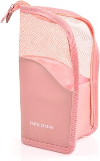 Makeup Brush Case Translucent Multifunctional Brush Bag Waterproof Cosmetic Brush Bag for Women and Girls,Pink