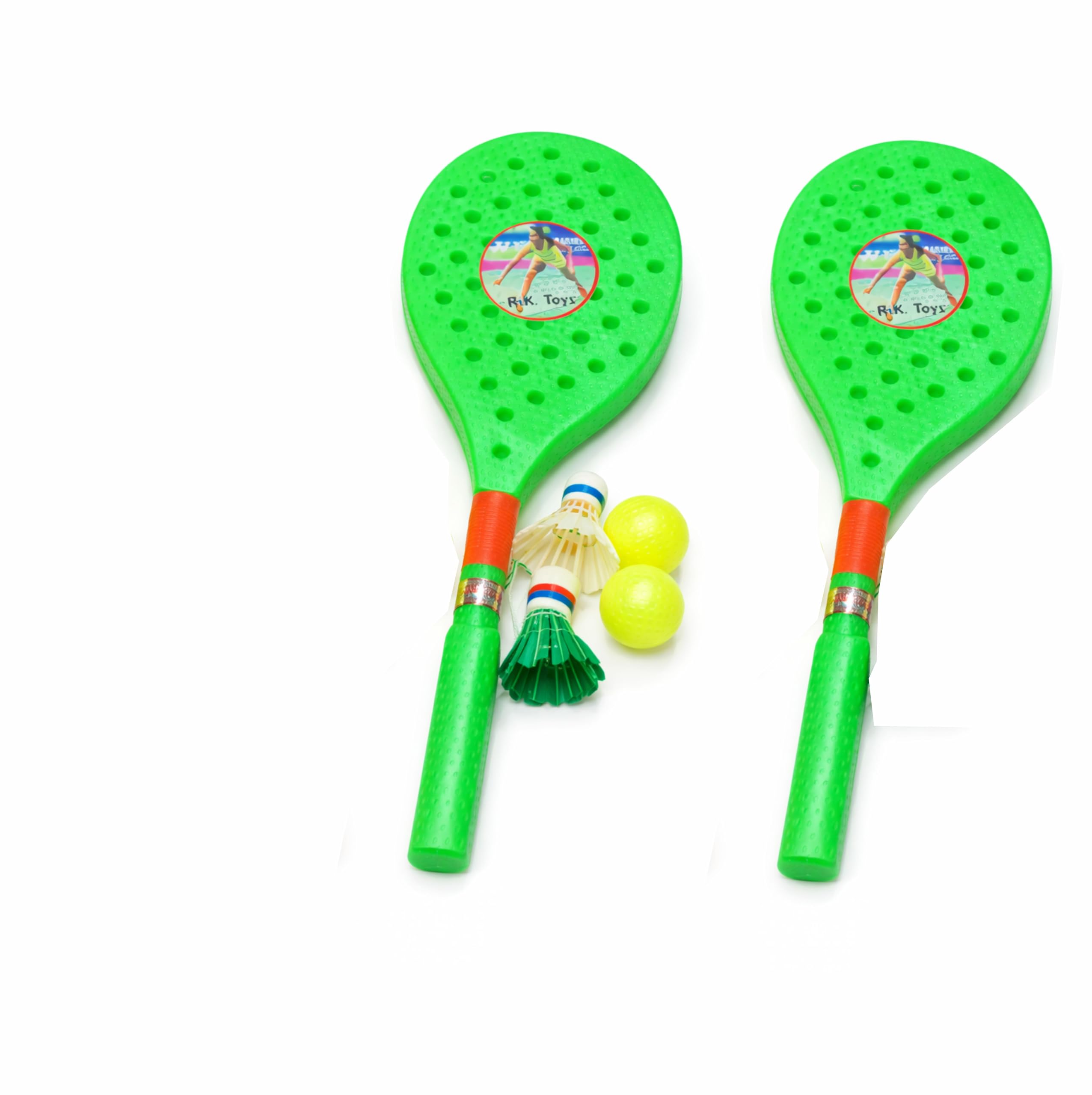 Kids Plastic Paddle Bat & Shuttlecock Play Set | Green Bat | Outdoor Indoor Play Toy for Children | 1 Bat + Accessories (Green)-image-28