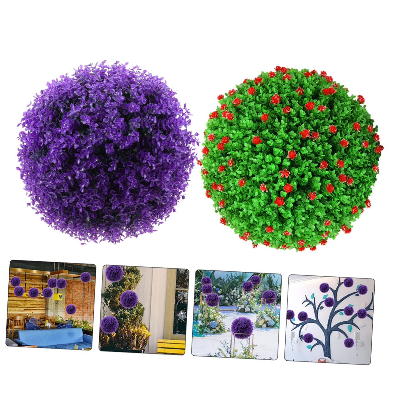 Ciieeo 2pezzi Palline Decorative Artificiali Per Topiaria Da Piante Sospese Eucalipto Con Fiori Rossi Decorazioni Per Interni Ed Esterni ø