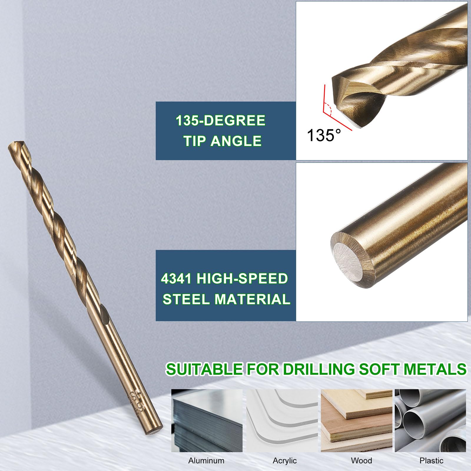 METALLIXITY 1.3mm Micro Drill Bit (#6) 10Pcs, 4341 High-Speed Steel Straight Shank 135° Gold for Copper Wood Plastic Medium Hard Metal - Image 4