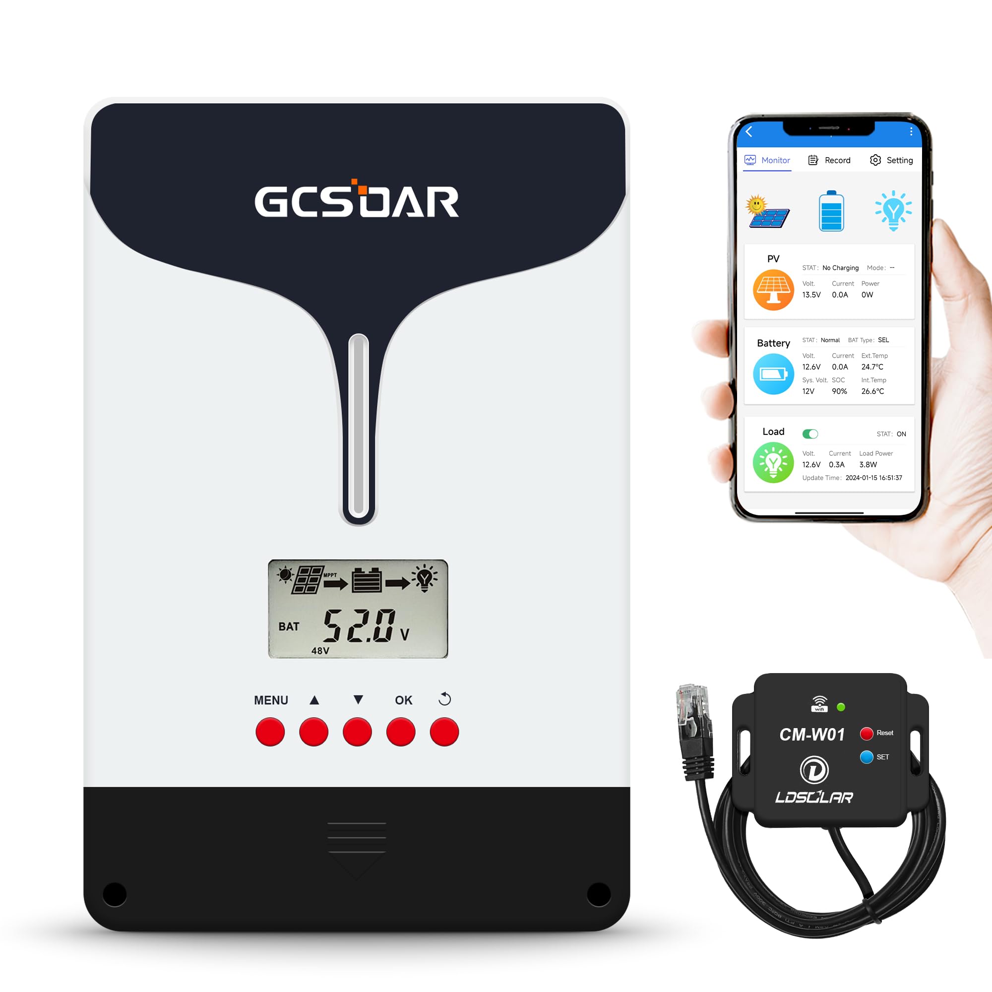 MPPT Laderegler 60A 12V/24V/48V Auto Max PV 150V LCD Display, mit WiFi Adapter App Fernüberwachung Solar Laderegler für Blei Säure LiFePO4 Lithium