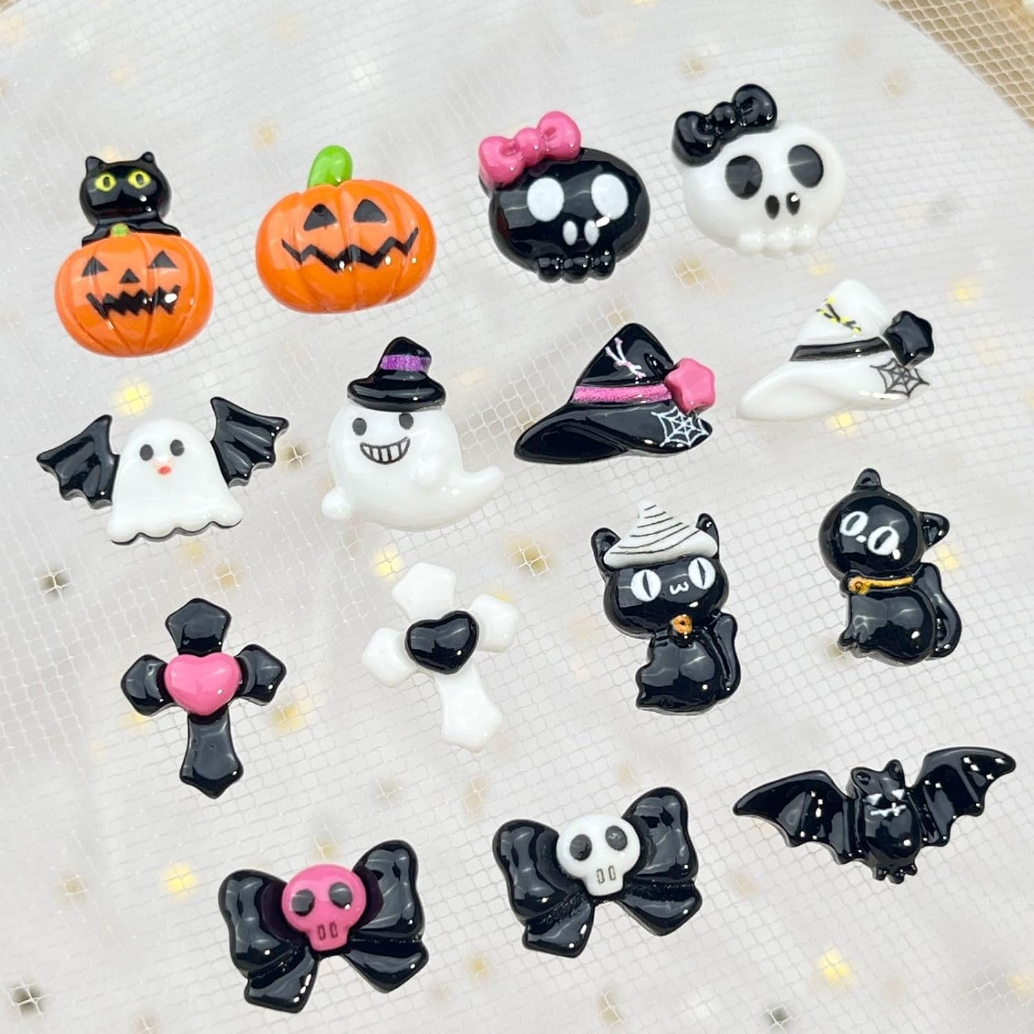 100Pcs Halloween Resin Ghost Nail Charms Cute Pumpkin Nail Rhinestones Funny Ghost Pumpkin Cat Nail Gems Skull Hat Nails Jewelry Mini Halloween Nail Supplies for Women Halloween DIY Nail Decor image 5