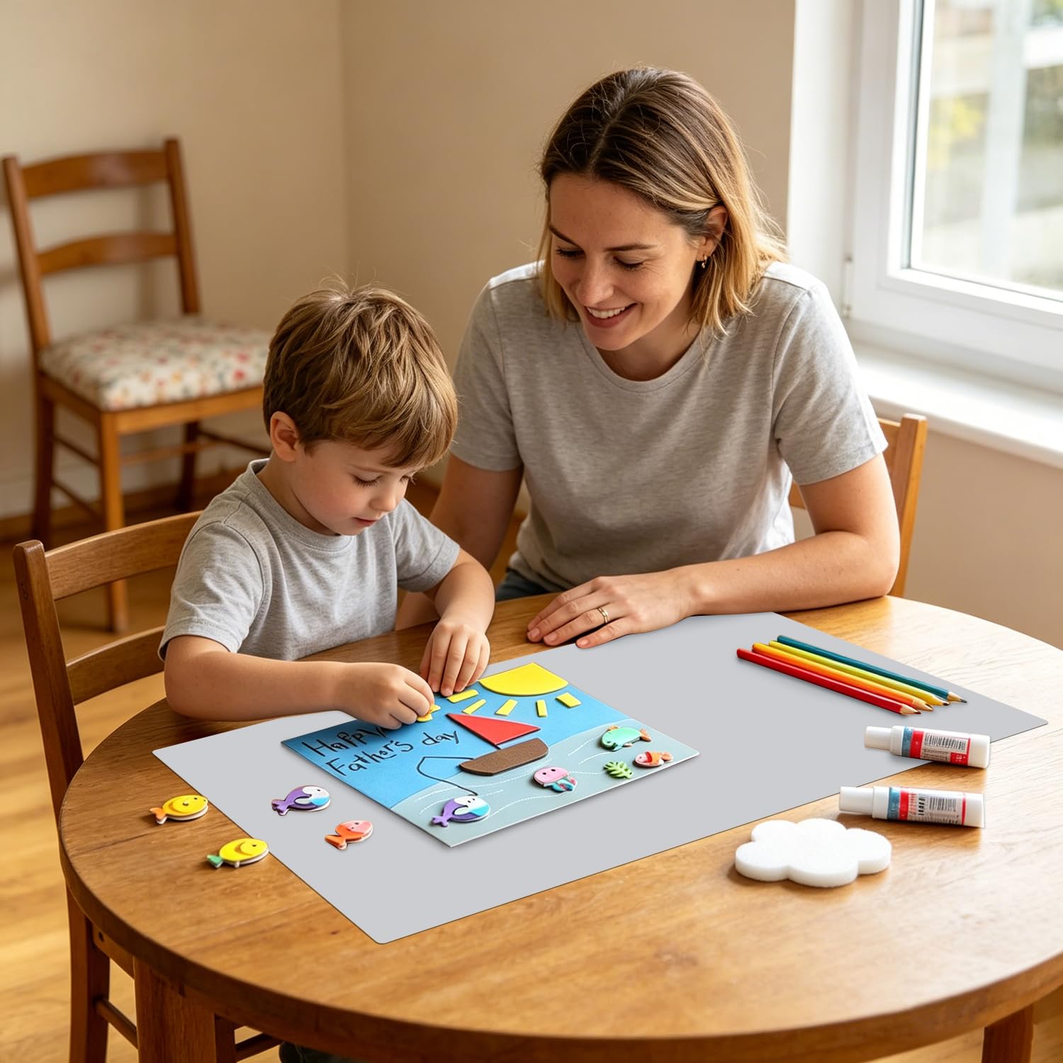 Extra große flexible Silikon-Tischsets für Kinder – Rutschfest, wasserdicht, hitzebeständiger Arbeitsflächenschutz – Backmatte, 70 x 50 cm Grau, 1 Stück