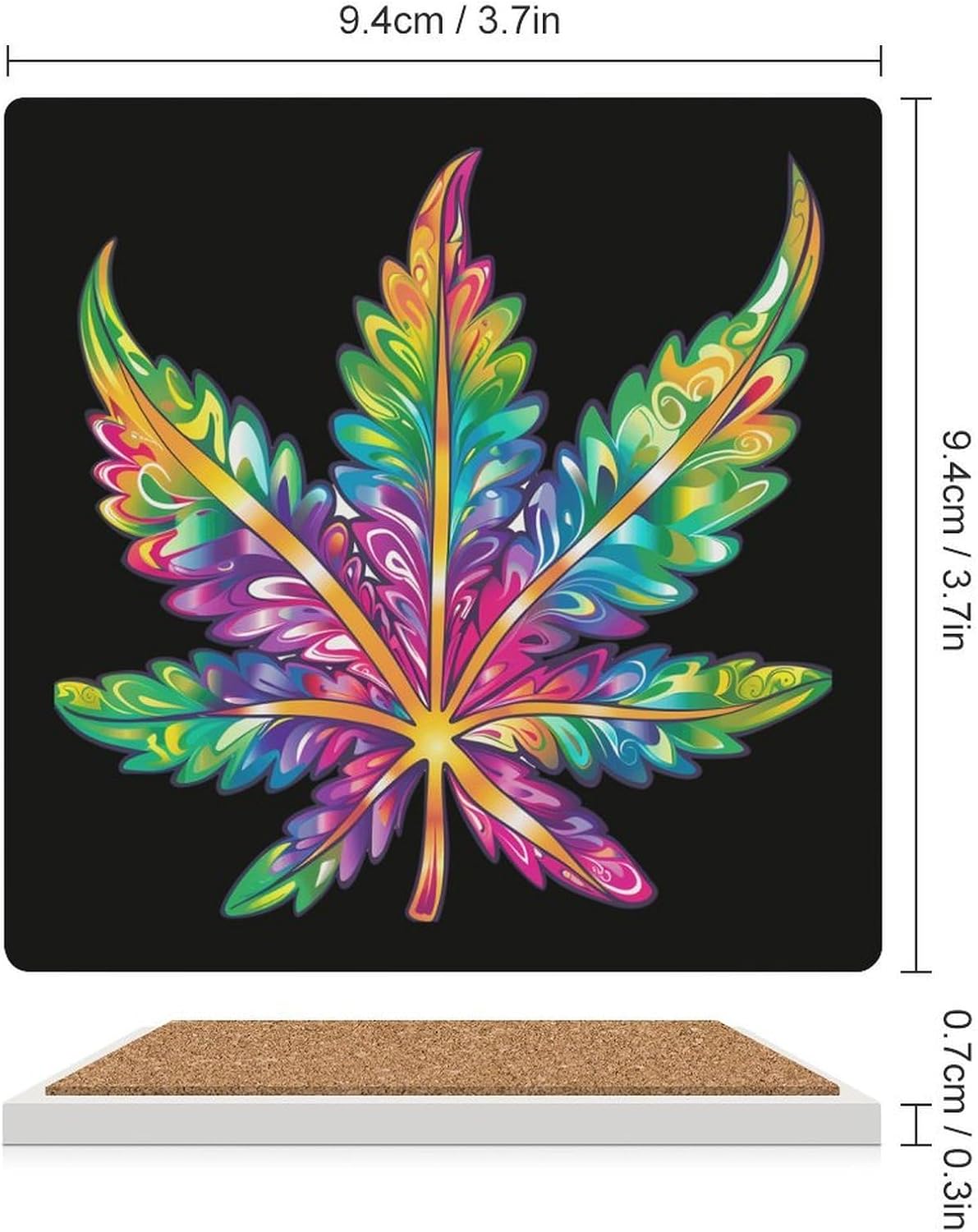 Weed Tie Dye Coaster for Drinks Square Ceramic Table Coasters Stone Mat Crafts 6PCS Home Kitchen Decor