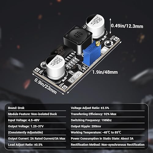 Miniatura 4 de DROK LM2596 Convertidor Buck 5pcs, convertidor reductor regulador de voltaje CC ajustable 4.5-40V a 1.25-37V (36V 24V 12V 9V 5V 3V) Estabilizador de