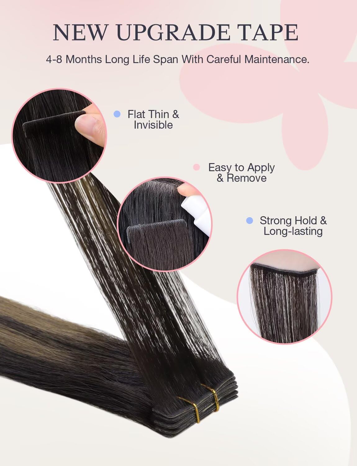 DOORES Tape in Balayage Natural Black to Light Blonde 20 Inch 20pcs 50g Human Hair Extensions Tape in Straight Real Natural — view 189