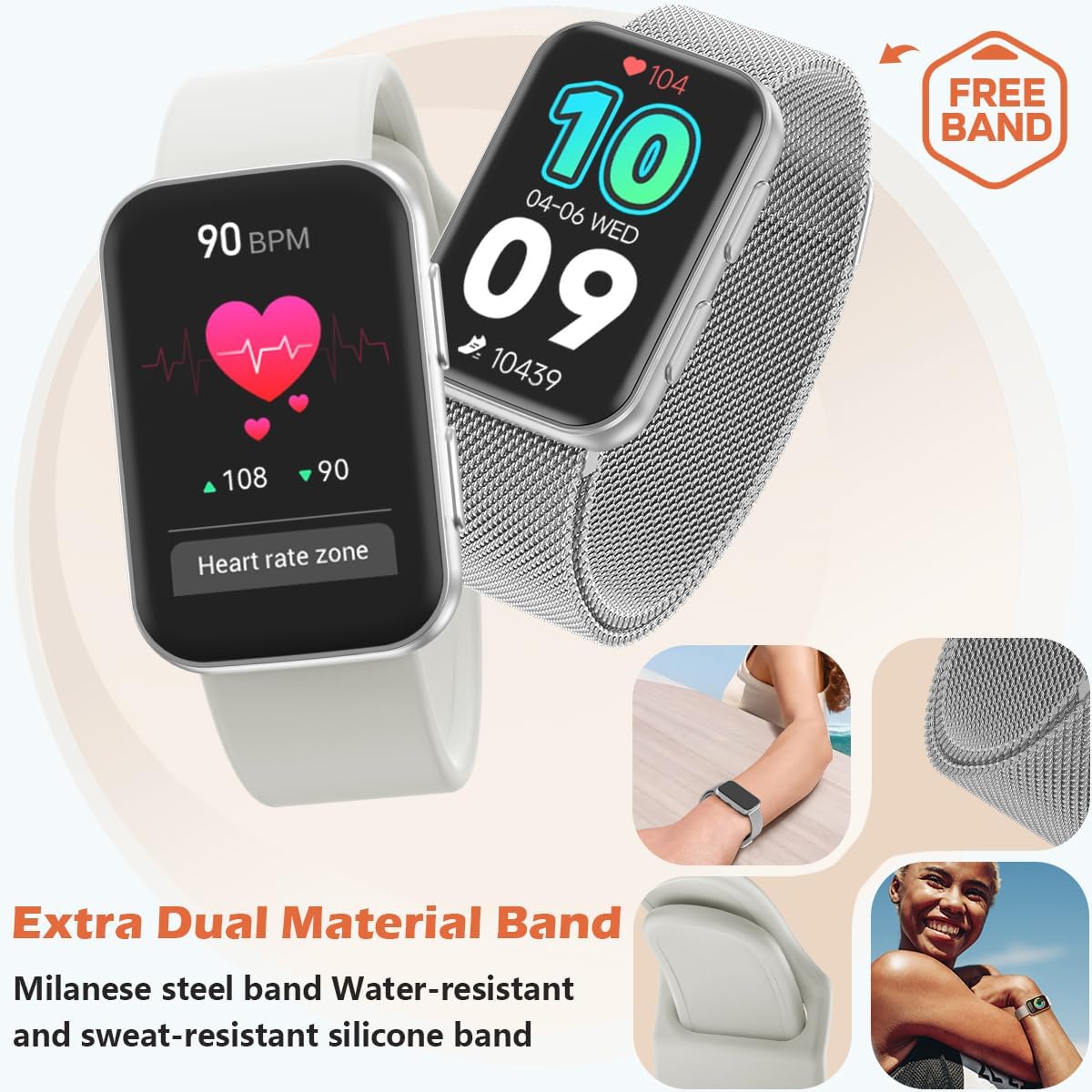 MorePro Health Fitness Tracker with Blood oxy-gen Monitor and 24/7 Heart Rate and Blood Pressure, Sleep Monitor, 120+ Sport Modes Waterproof Fitness Watch for Women Men Android iOS, Sliver