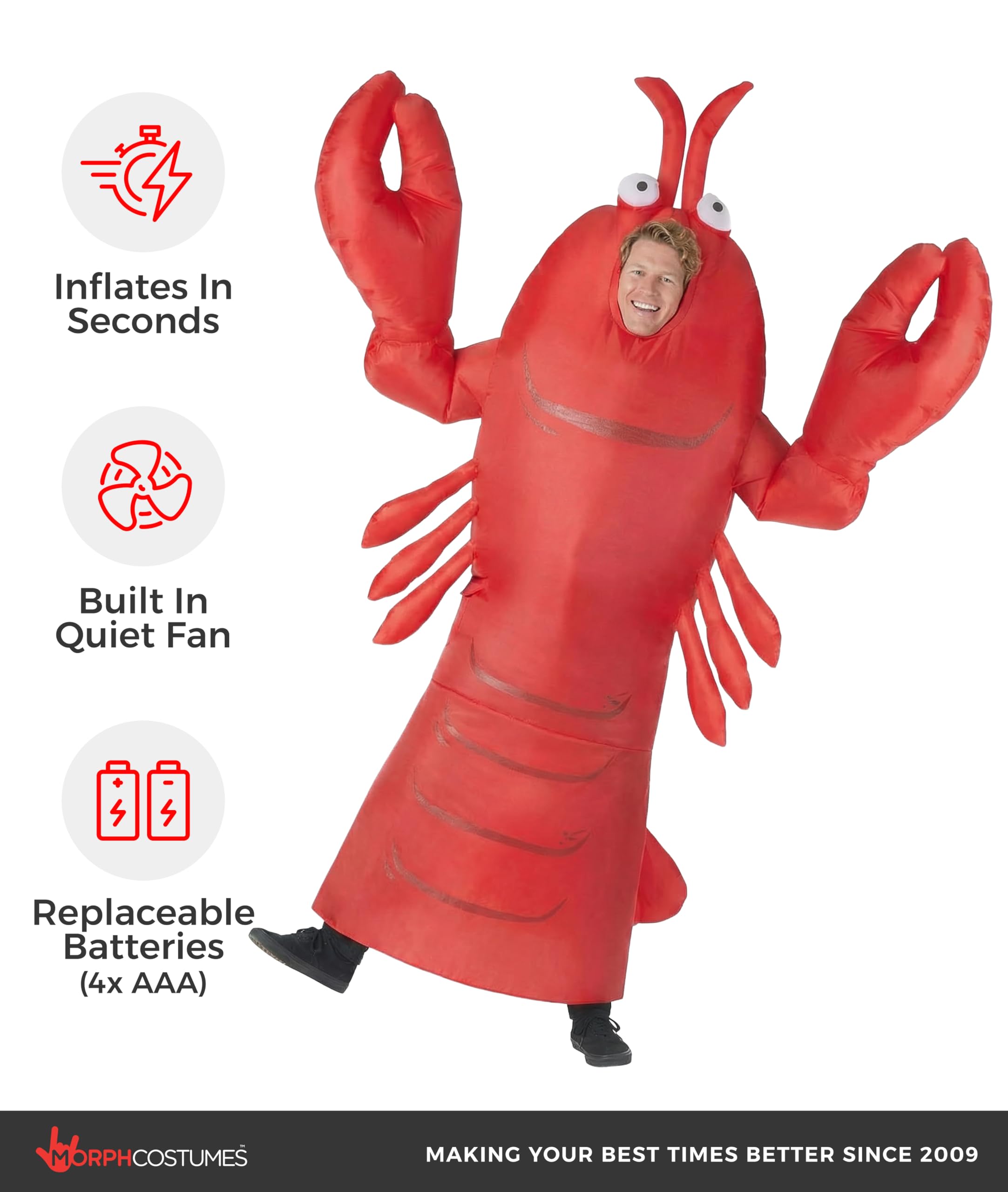 Morph Aufblasbares Hummer Kostüm für Erwachsene, lustiges Lobster Meeresbewohner Karneval Fasching Halloween Kostüm – Tierkostüm für Erwachsene