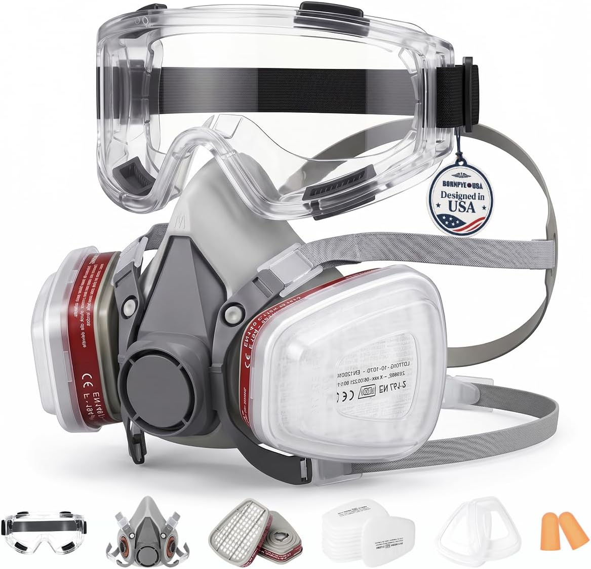 Professional Reusable respirator mask with Filters, Half Face Protection for Dust, Painting, Woodworking, Construction, Spraying, Chemicals, DIY, Grinding, Industrial Use, Adjustable Straps