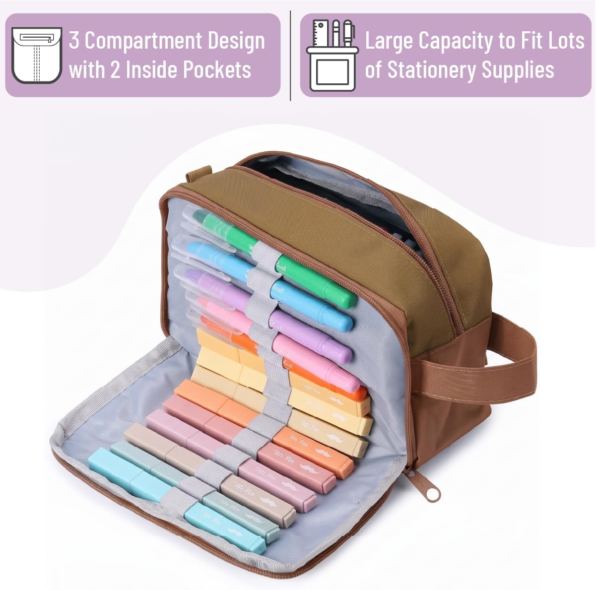 - High Capacity cil Case, Large cil Pouch with 3 Compartments and 2 Pockets, Large cil Bag with Smooth Zipper, Cute cil Case Pouch Organizer, School Supplies for Teens thumbnail