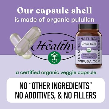 Organic Grape Seed Capsules 520mg, 100 Count Polyphenols & OPC Antioxidants
