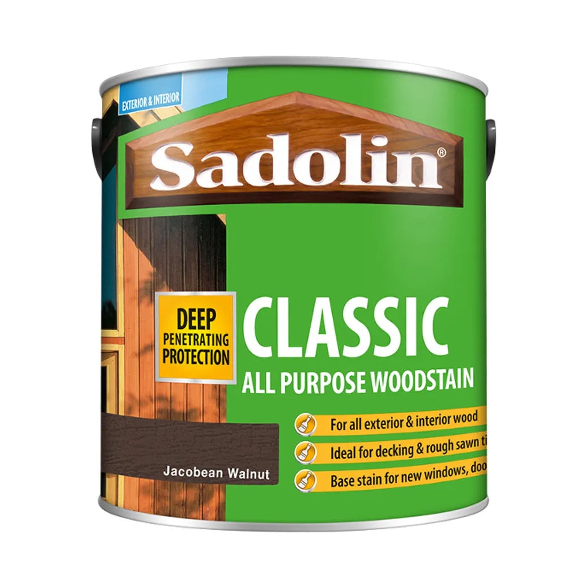 Jacobean Walnut Woodstain 2.5L | Exterior Wood Stain and Protector | Breathable Matt Finish for Doors Windows Cladding Fences and Garden Timber