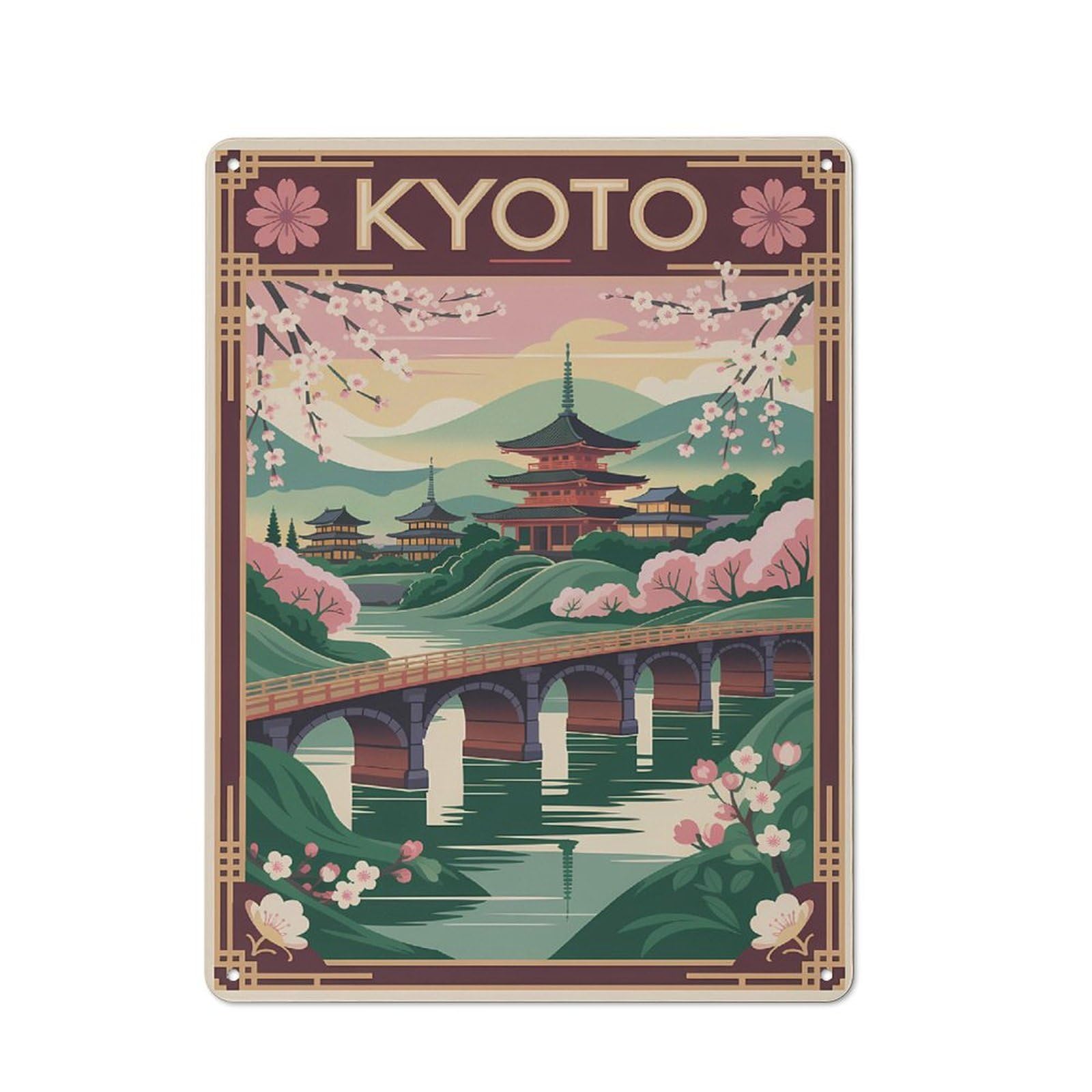 Junmoney Style Smart Kyoto Japan Vintage Travel Office Metal Sign 40X30cm, Creative Space Decor For Home Office, Reading Corner Or Bedroom