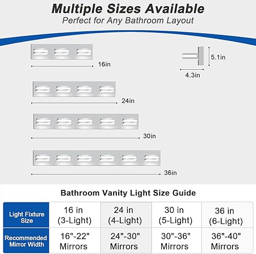 Miniatura 3 de IZORRO Lámparas de baño LED modernas (5 luces, regulables), iluminación de pared de acrílico cromado, luces de tocador para baño sobre espejo -