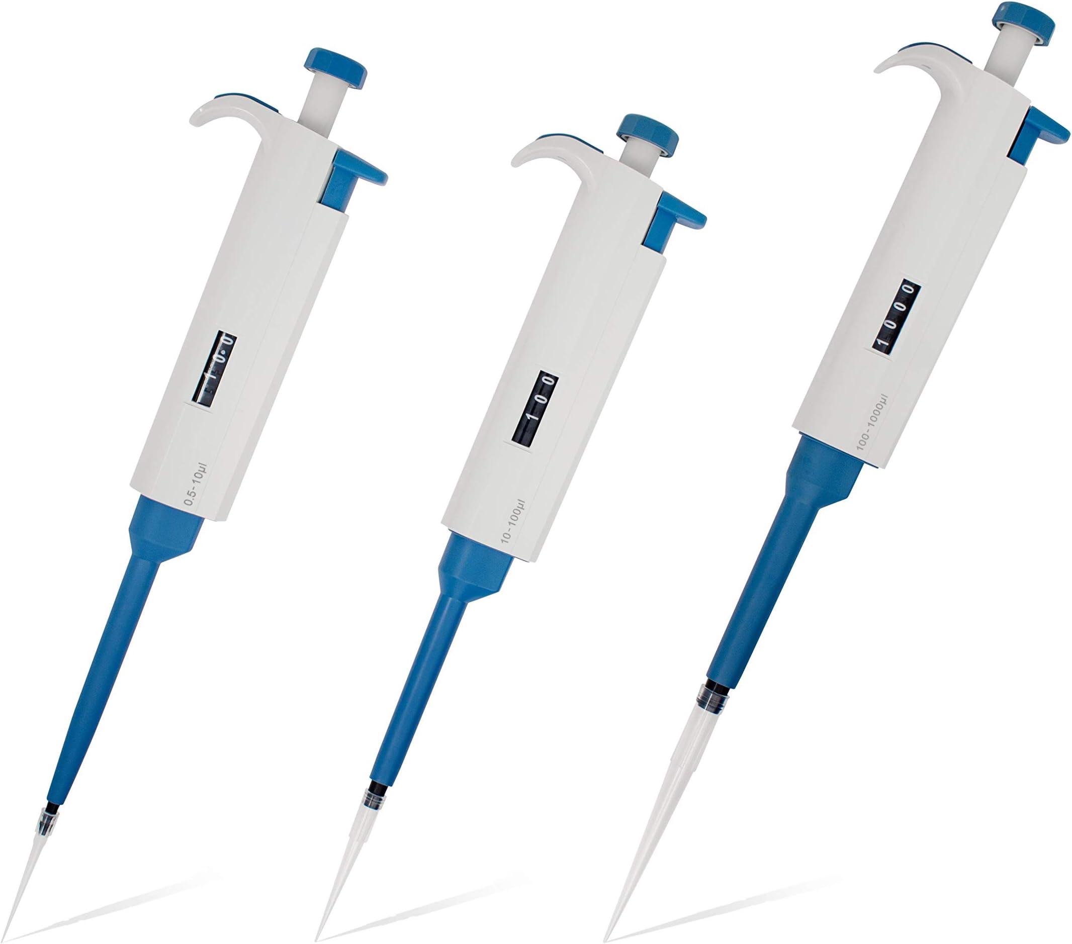 MicroPipette Kit: 3 IVYX Scientific Pipettors (0.5-10μl; 10-100μl; 100-1000μl), Adjustable Single Channel Multi-Volume Autoclavable Pipettes