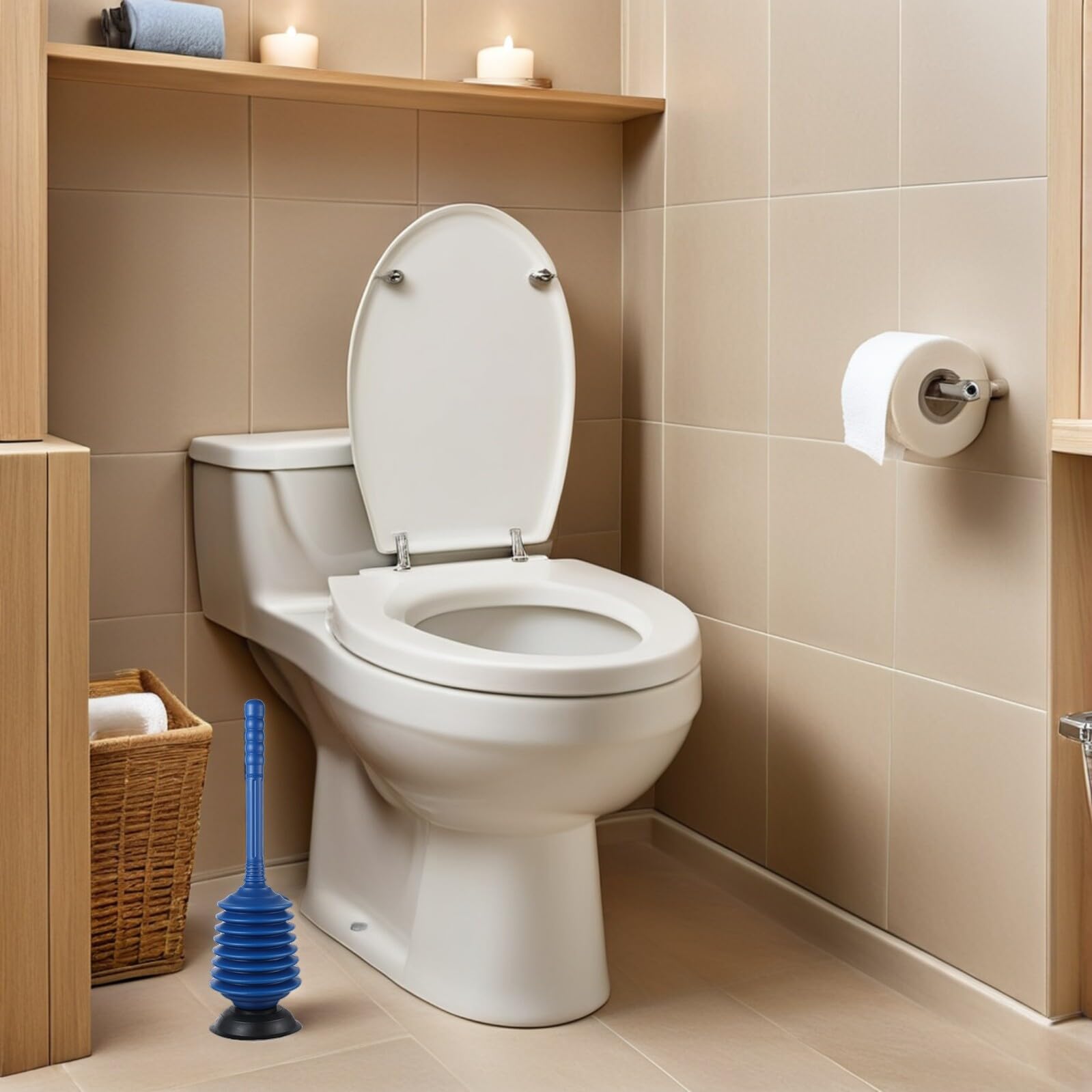 Zerodeko Desatascador Color Azul Succión de Alta Presión para Inodoros Material PP Resistente Adecuado para Desatascar Tuberías en Baños y Cocinas