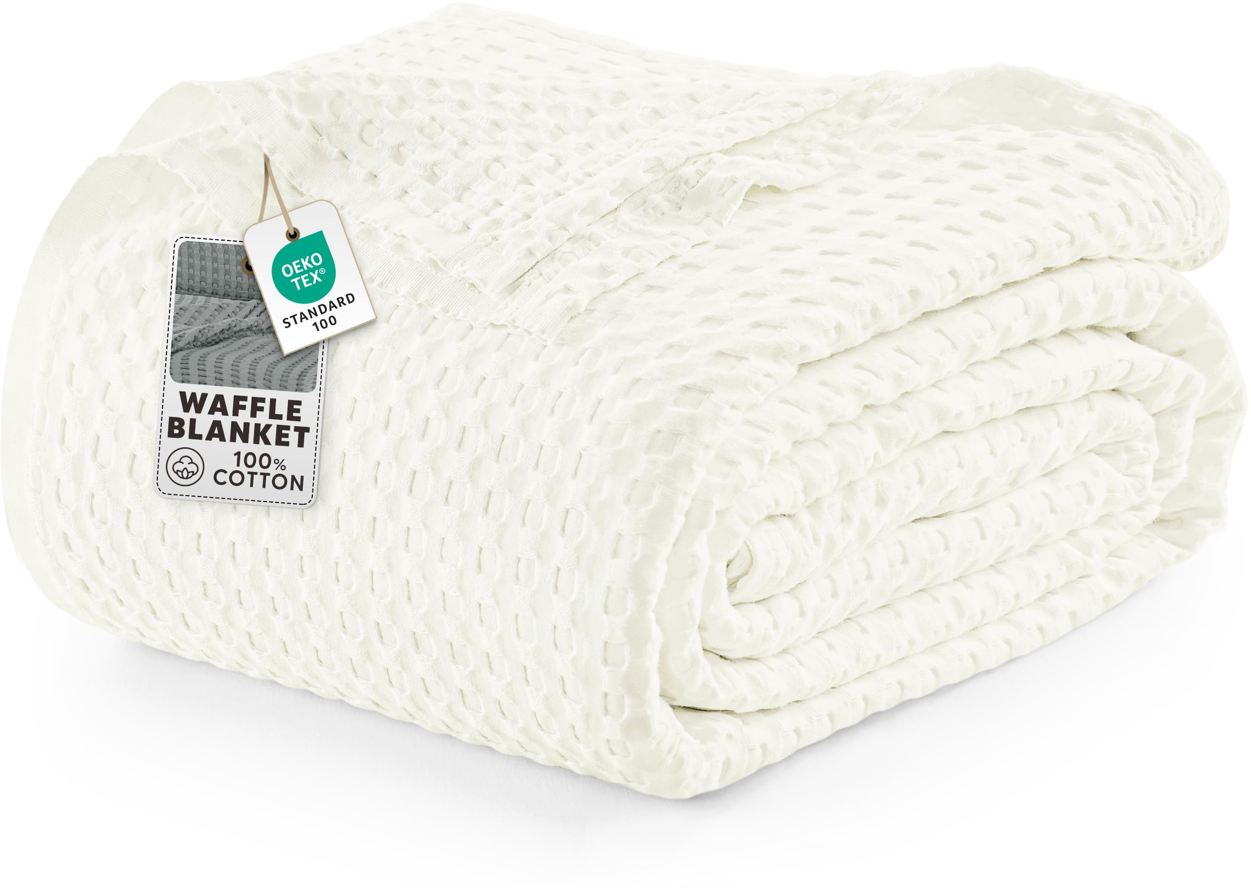 Utopia Bedding Ivory 100% Cotton Waffle Blanket 300 GSM [Twin - 90x66 Inch] Soft Lightweight Breathable Bed Blanket for All Season