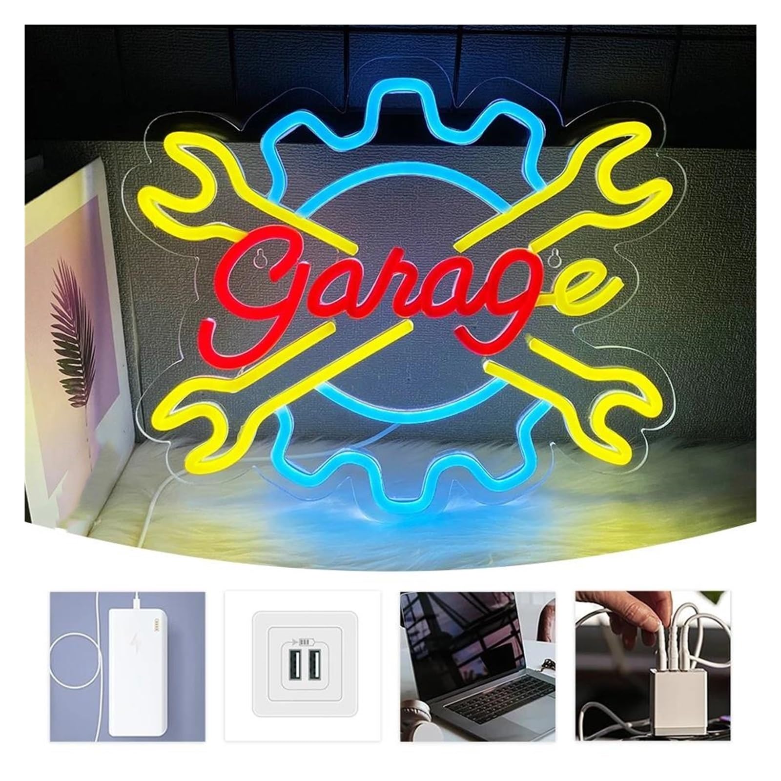 Wiszące neony artystyczne Neonowe Znaki Garages Światła LED Do Naprawy Samochodów Sklepy Jaskinie Człowieka Dekoracja Ścienna Znak Podświetlany Ściemnialna Lampa USB 31.6cmx26.6cm