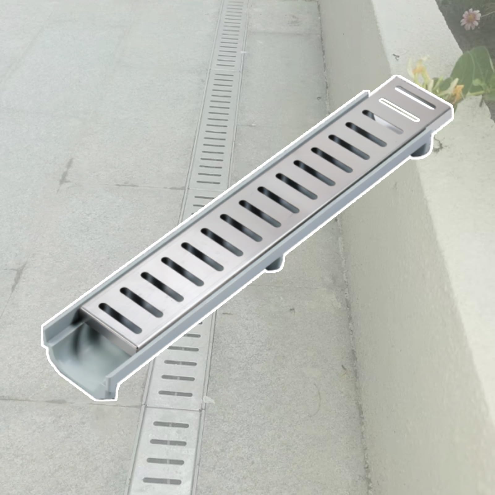 LWJSOCP Trench Drain System with Metal Grate, Channel Drainage Kit for Yard Patio Driveway Sidewalk Garden, Durable Concrete Floor French Drain Set(15x15cm 5.9x5.9in)