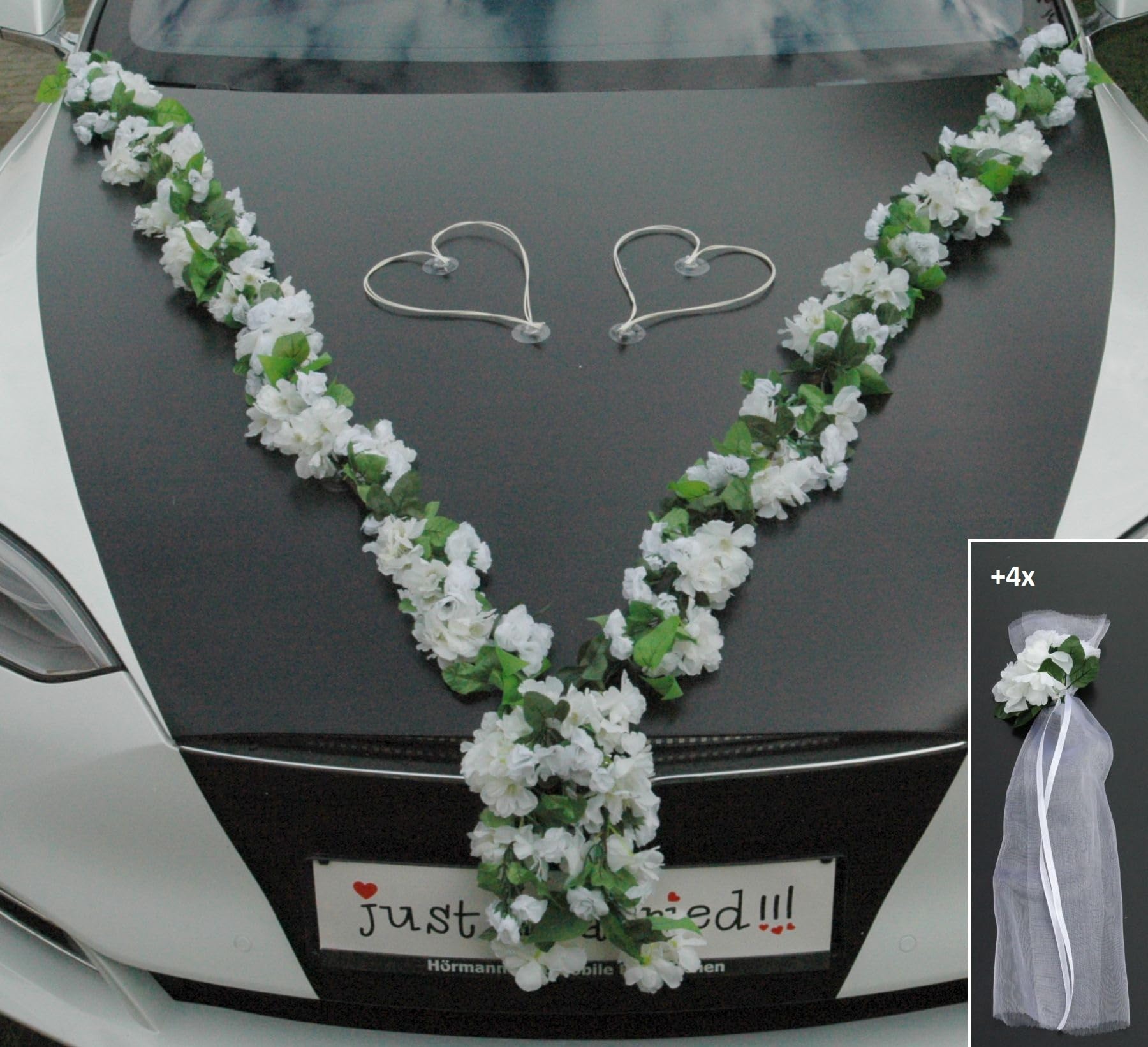 MultiblUTIGE Guirlande de mariés avec roses orchidées et camélias Décoration de voiture Mariage Voiture Décoration de voiture (Blanc)