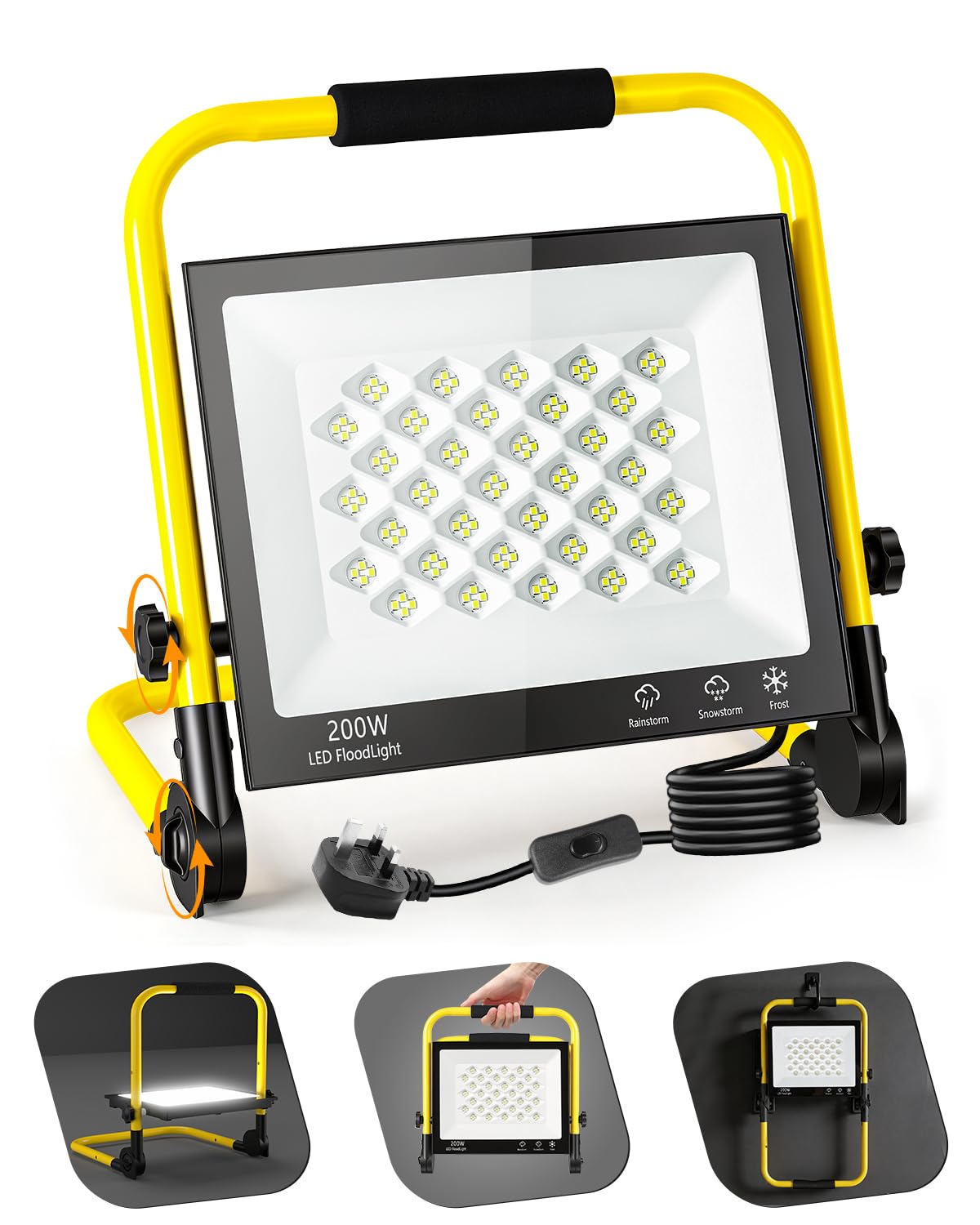 Worshow 200W LED Work Light with Foldable Stand and 3m Cable,6500K, 22000LM