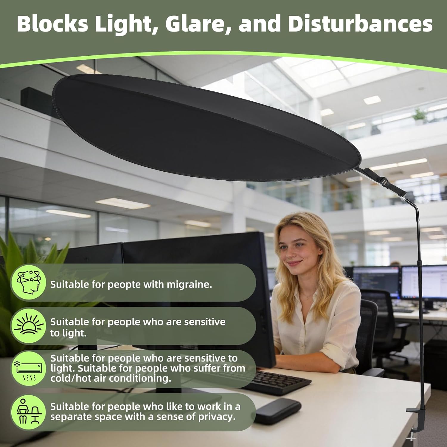 Office Cubicle and Desk Shade - Suitable for Cubicle to Block Light and Privacy Protection Cubicle Light Shield Black Diameter 52 inches，designed for sensitive workers.