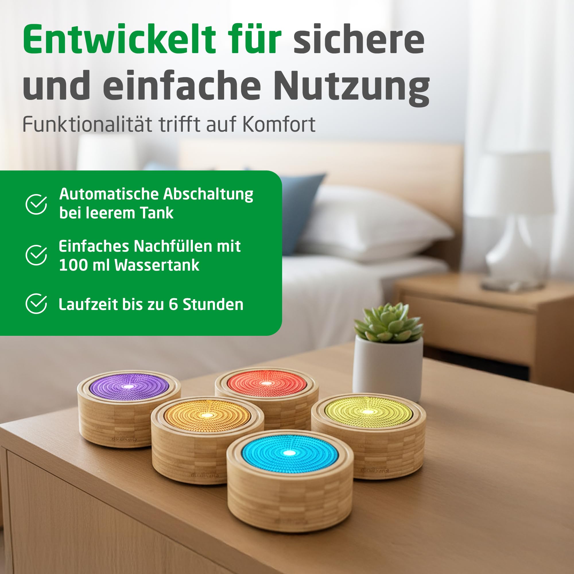 Medisana AD 625 Aroma Diffuser, Duftöl Diffusor für ätherische Öle, Duftlampe mit Wellness-Licht in 6 Farben, Luftbefeuchter für Wohnzimmer, Schlafzimmer, Büro, Raumbefeuchter 100 ml