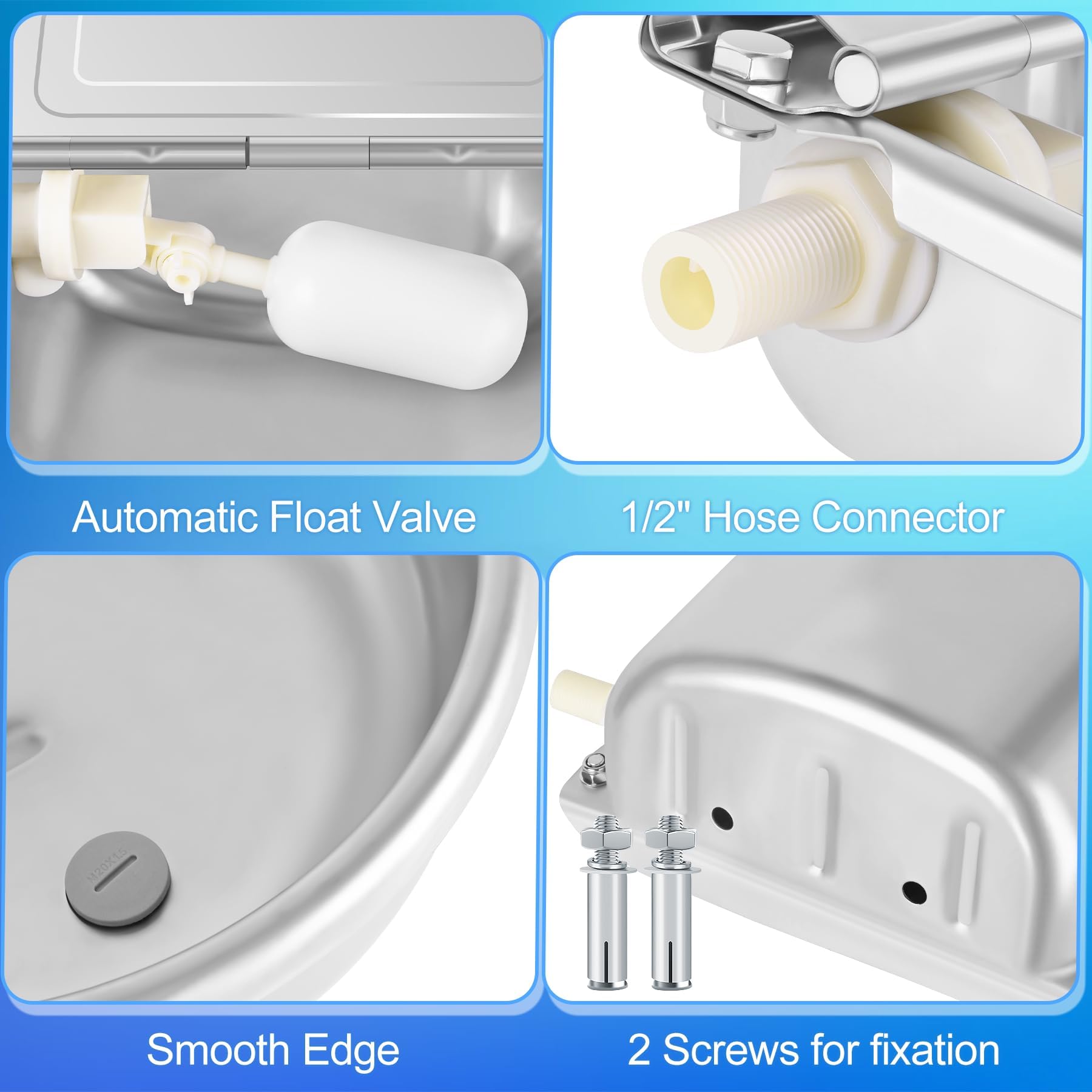 ToLanbbt 2 cuencos automáticos de agua para caballos con válvula flotante, alimentador de agua para cabras de acero inoxidable, para ganado, llenado automático, cuenco de agua para perros con manguera