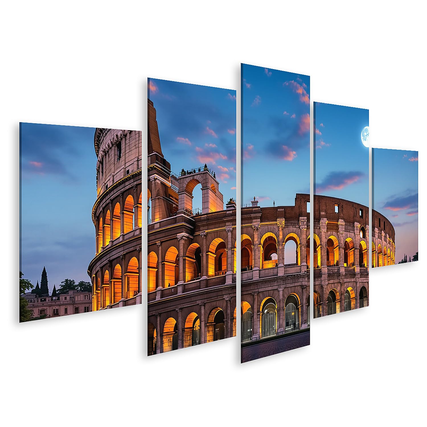 islandburner Quadro su tela Roma Colosseo al tramonto murale per gli amanti dell'antichità – 5 pezzi – edizione F1