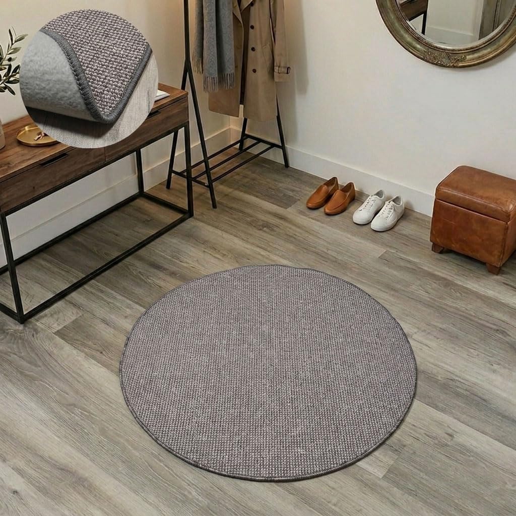 Tappeto rotondo liscia, colore Taupe marrone morbido. Tappeto al tatto naturale Similar Lana. Tappeto in fibra sintetica di sintettitica diametro 100 cm.