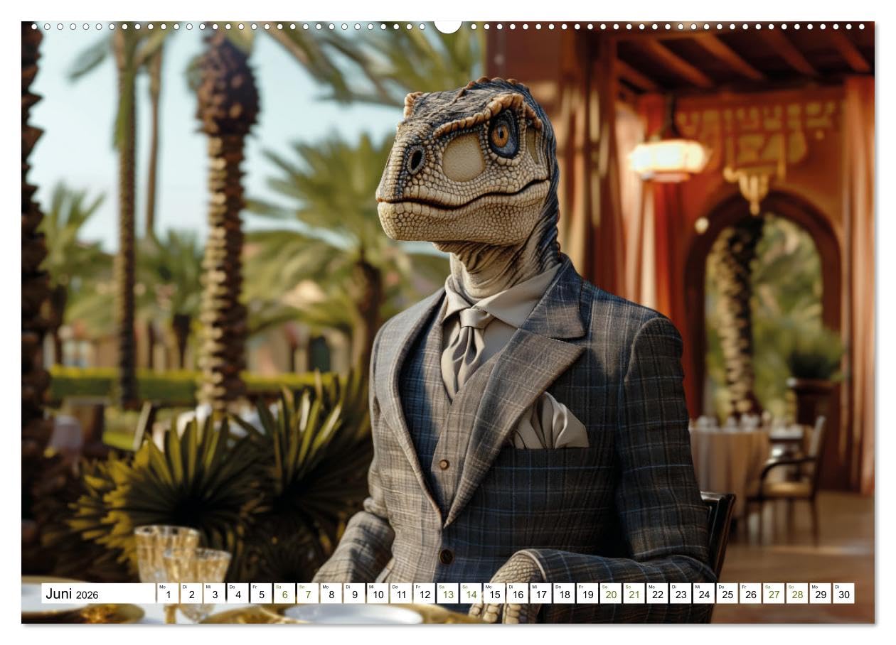 Reiche Dinos. Sie leben – im Luxus. (hochwertiger Premium Wandkalender 2026 DIN A2 quer), Kunstdruck in Hochglanz: Was wäre, wenn Dinos nie ausgestorben wären? (CALVENDO Tiere)